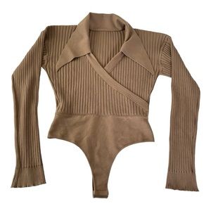 KHAITE Tan Ribbed Bodysuit